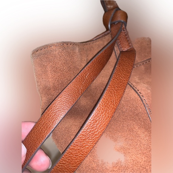 Fossil Cow Suede Rayna Large Boho Western Brown Leather Tote Purse Bag Fringe - Picture 11 of 15